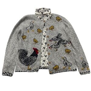 Northern Isles Cardigan Sweater Set Medium Rooster Chicken Farmhouse Cottagecore